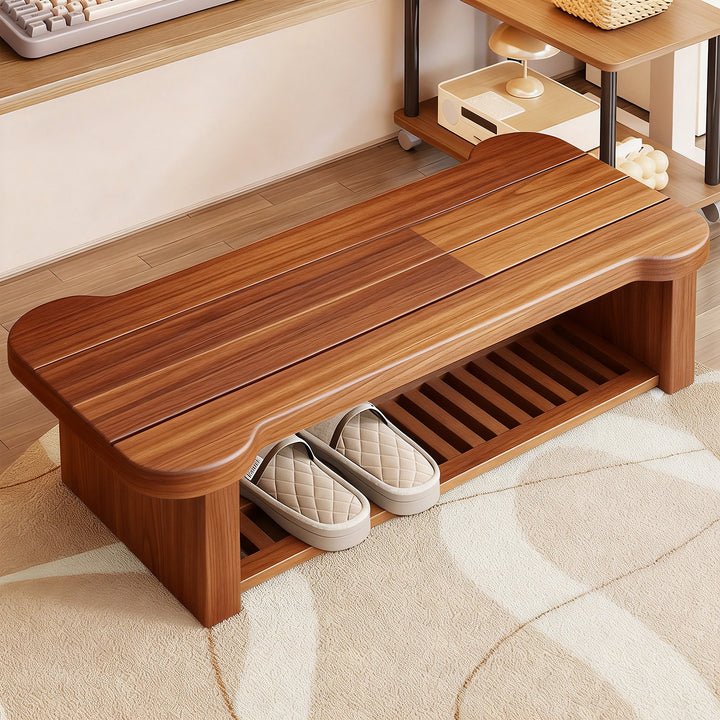Low Wooden Slipper Bench with Under-Seat Storage