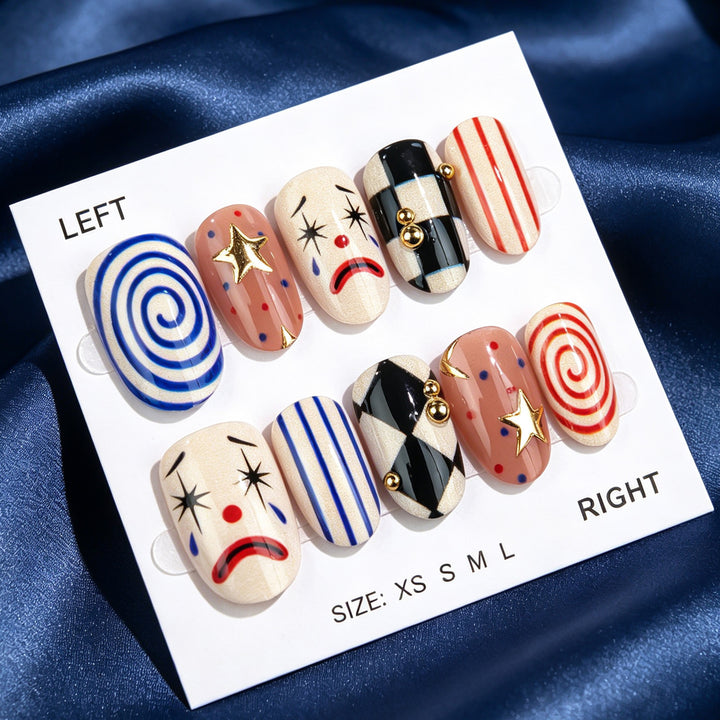 Artistic Clown-Themed Press-On Nail Set