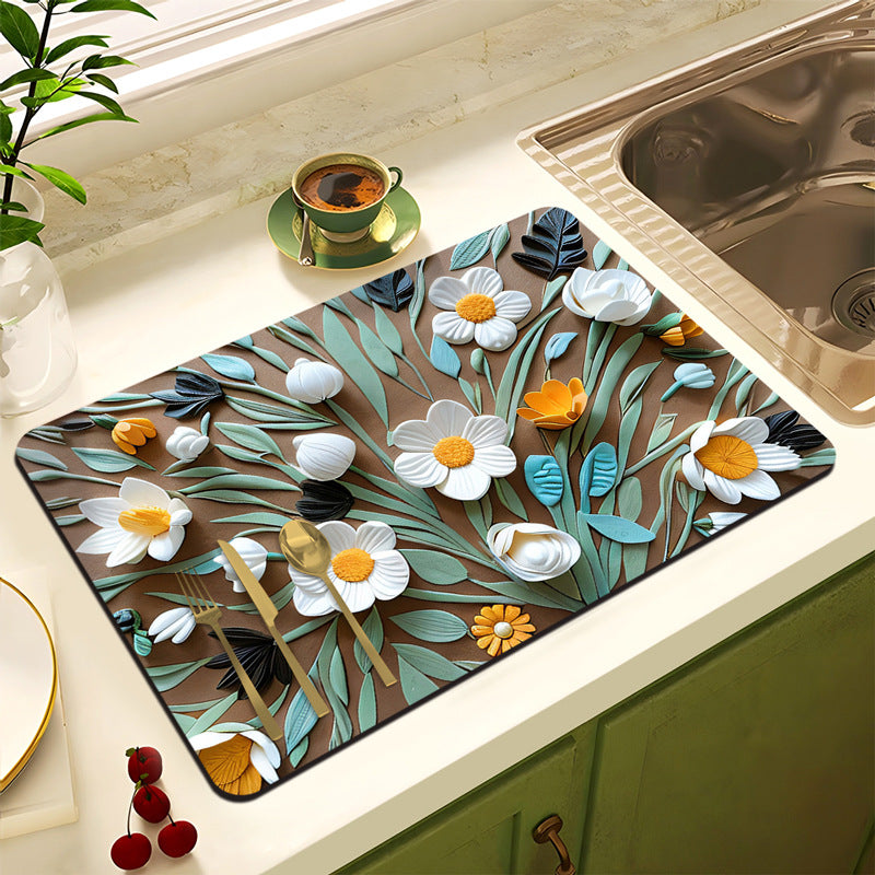 Floral Design Anti-Slip Kitchen Mat