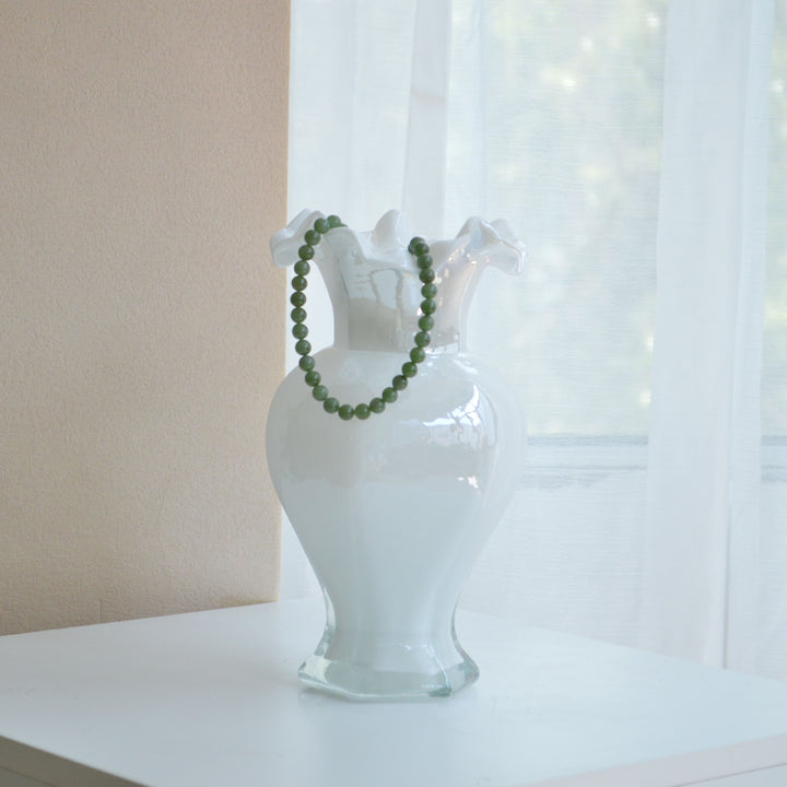 Hand-Blown Ruffled-Rim Art Glass Vase with Ombre Pink Ivory Finish Kalsten