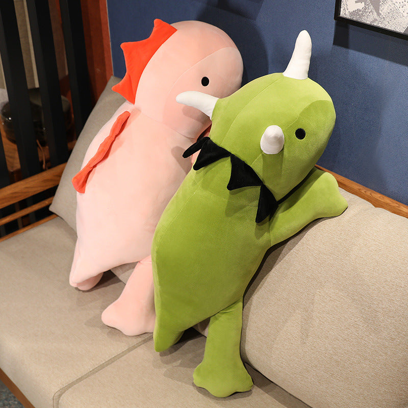 Plush Triceratops Cuddle Pillow With Elongated Lumbar Support And Hypoallergenic Velour Cover