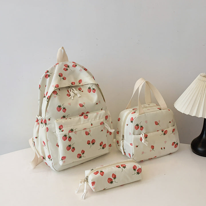 Backpack set with cheerful strawberry pattern and practical compartments Kalsten