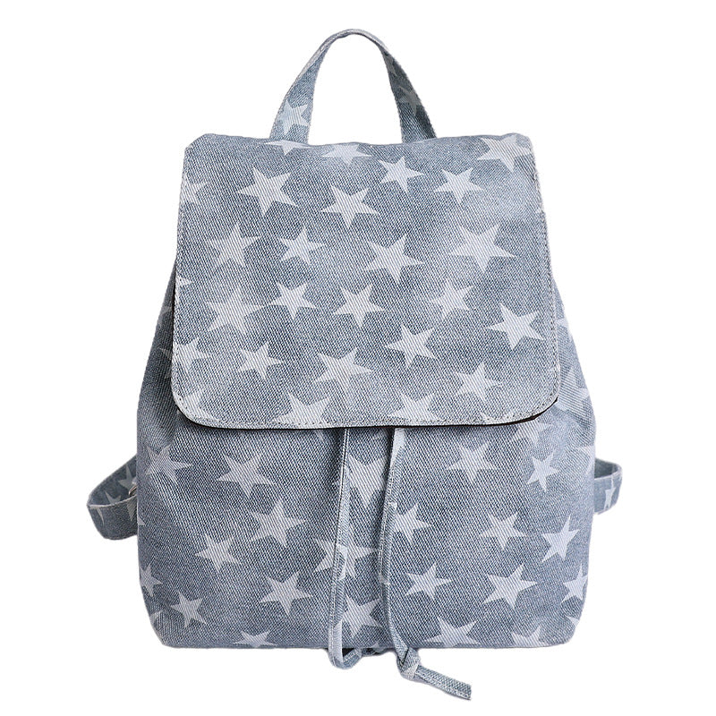 Star-Patterned Denim Backpack