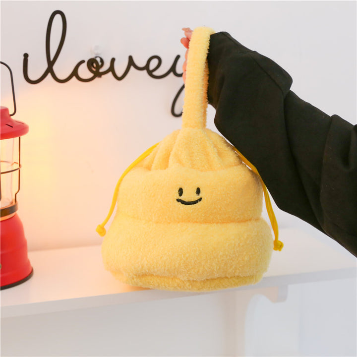Plush Smiley Face Drawstring Pouch