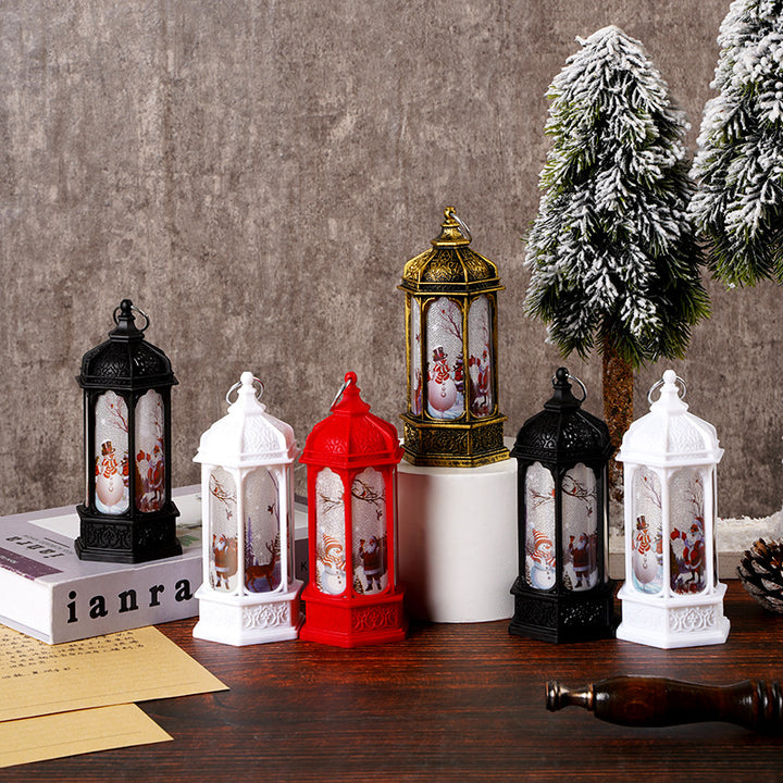 Vintage Moroccan-Style LED Snow Lantern with Rotating Christmas Scene