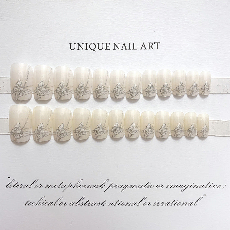 Elegant Press-On Nail Set with Floral Designs
