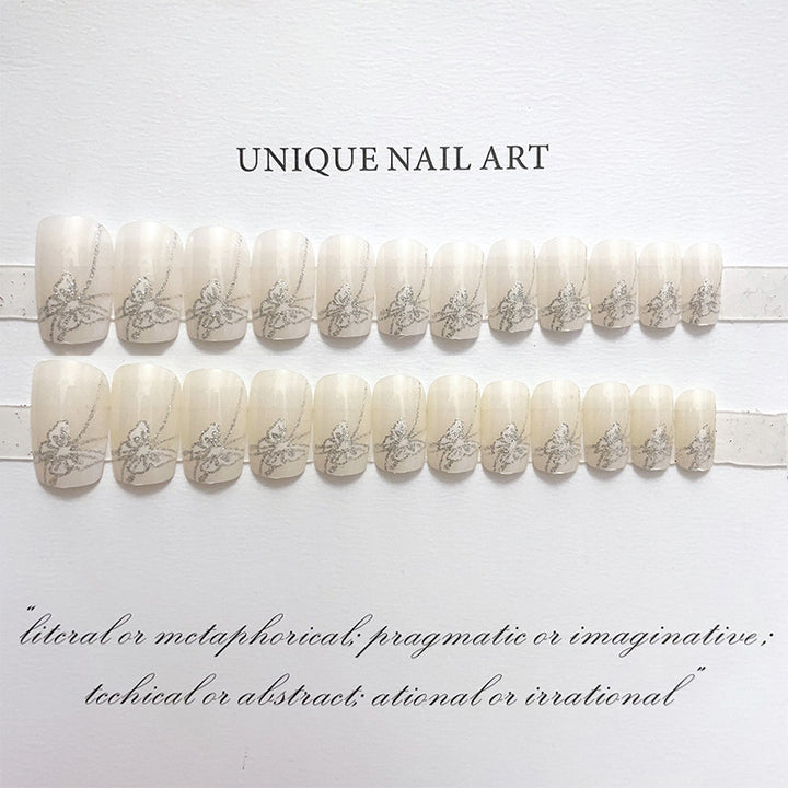 Elegant Press-On Nail Set with Floral Designs