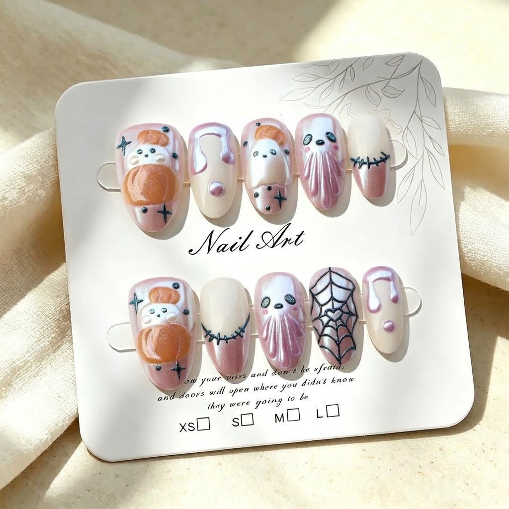 Whimsical Halloween-Themed Press-On Nail Art Set