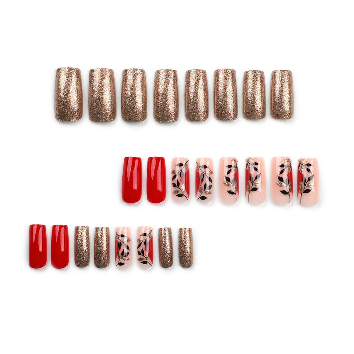 Artful Gel Nails with Elegant Floral Design and Glitter Accents Kalsten