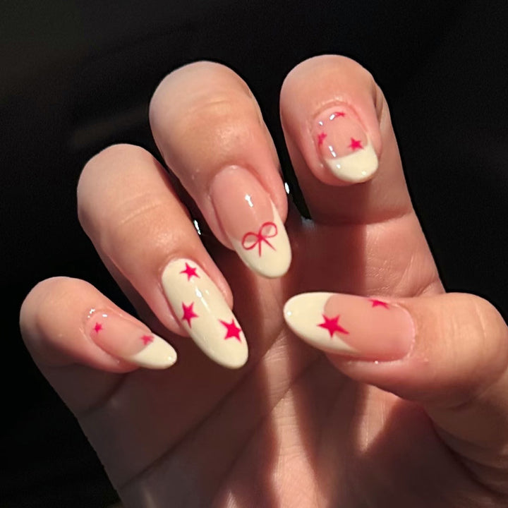 Premium Artistic Press-On Nail Set with Whimsical Star and Bow Designs Kalsten