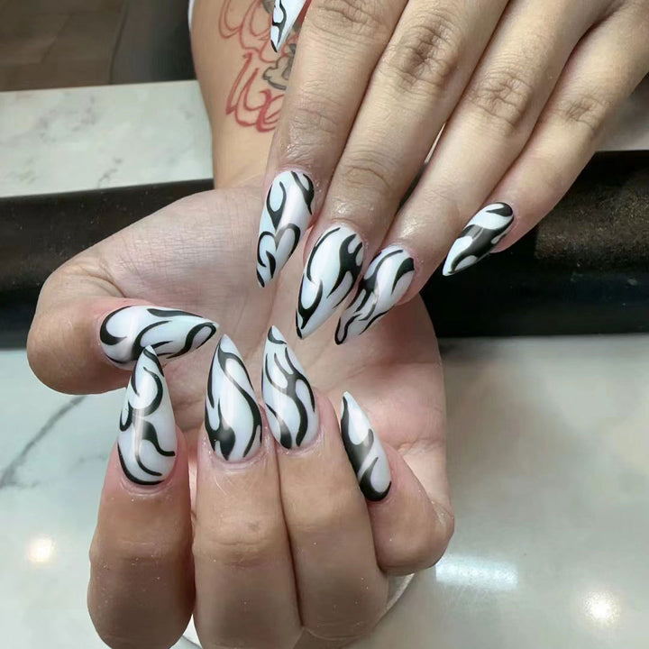Artistic Flame-Inspired Stiletto Nail Art
