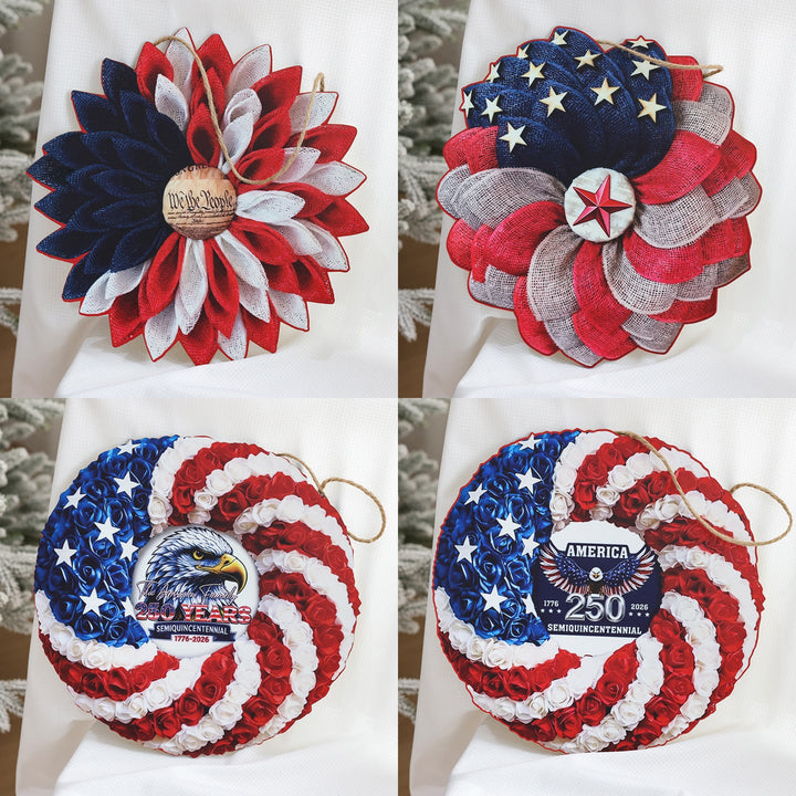 Unisex nan Patriotic Americana Burlap Ribbon Star Door Wreath with Jute Hanger Kalsten
