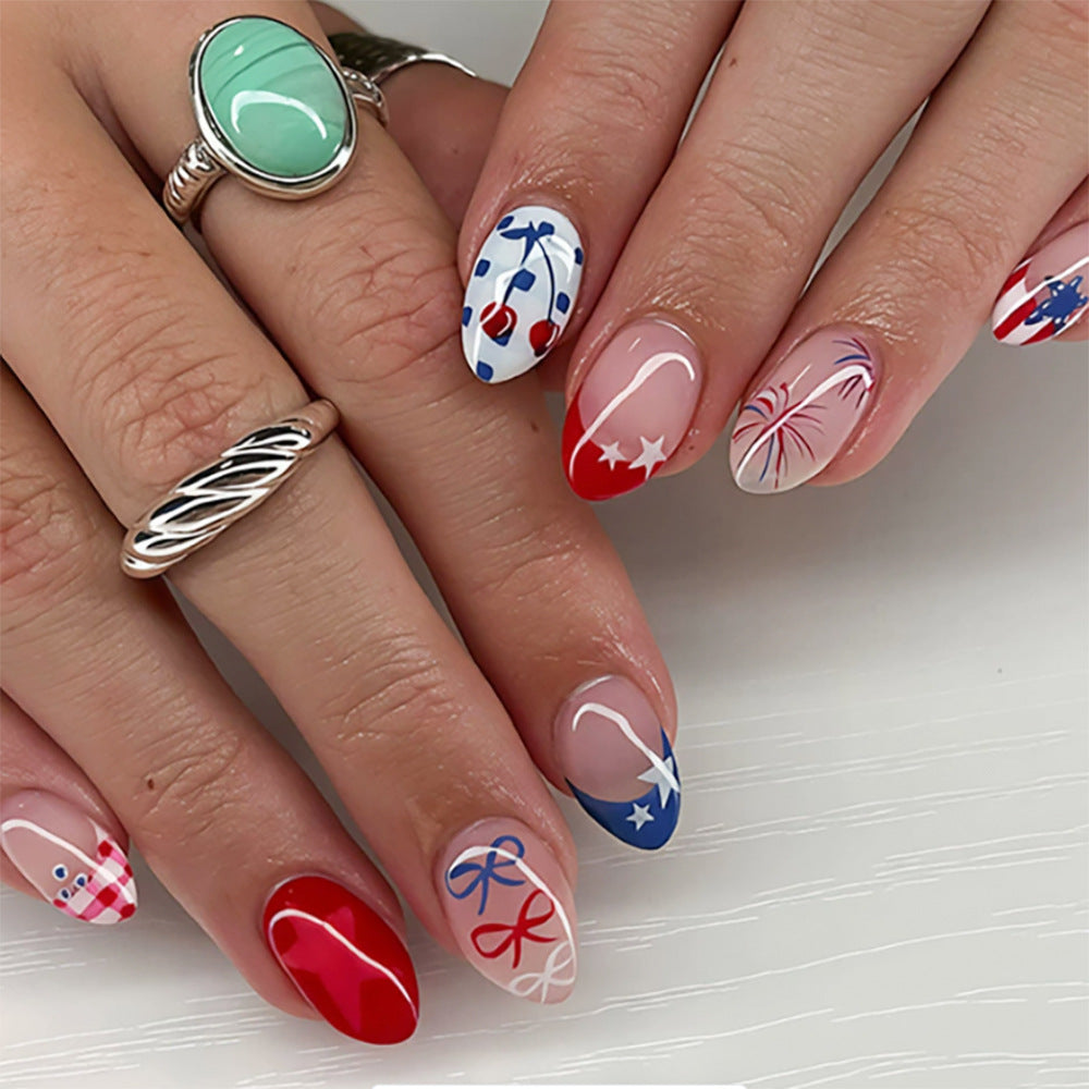 Decorative Press-On Nail Art Set with Geometric Patterns