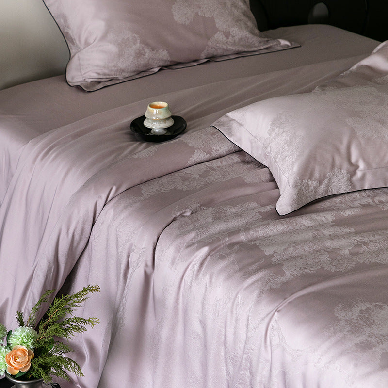Fine jacquard satin bedding set with tone-on-tone pattern and concealed zipper