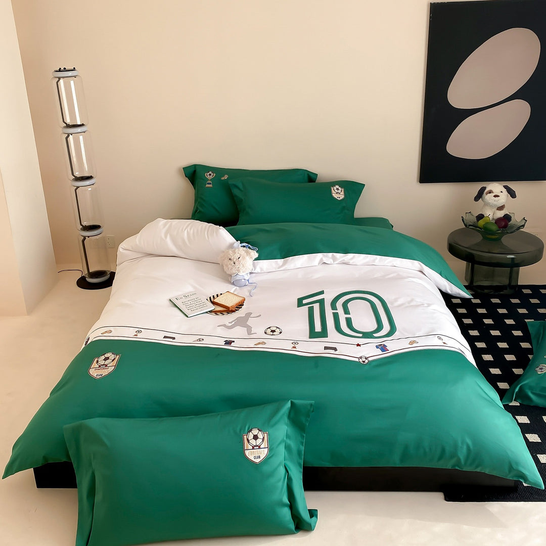 Children's bedding set with football design, numbers print and soft cotton satin