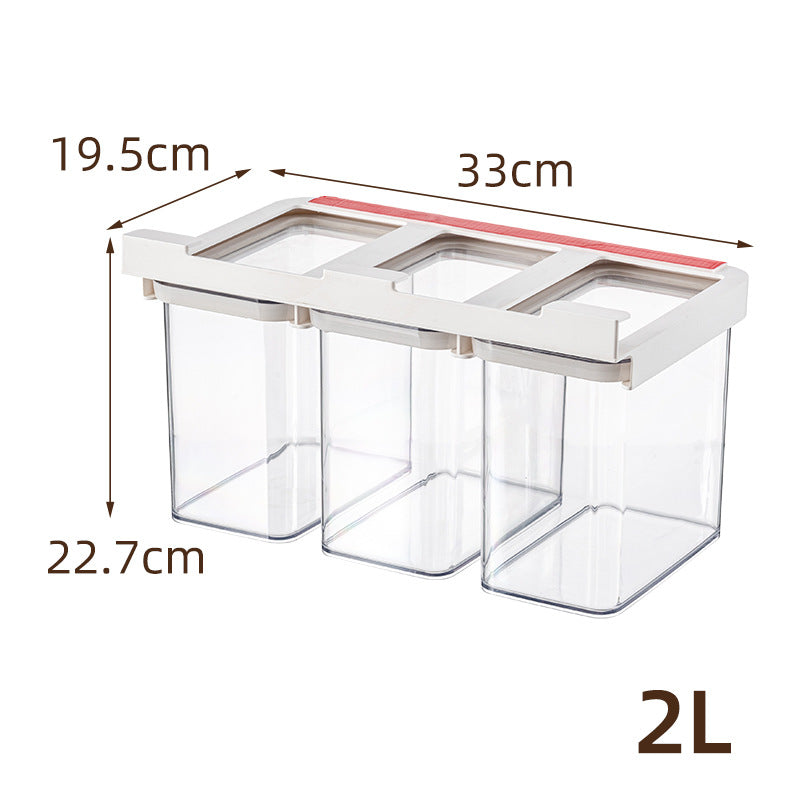 Three-fold storage container with removable inserts and pouring lid