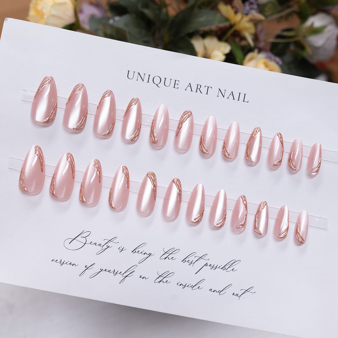 Long-Stiletto Gradient Press-On Nails with Artistic Swirl Design