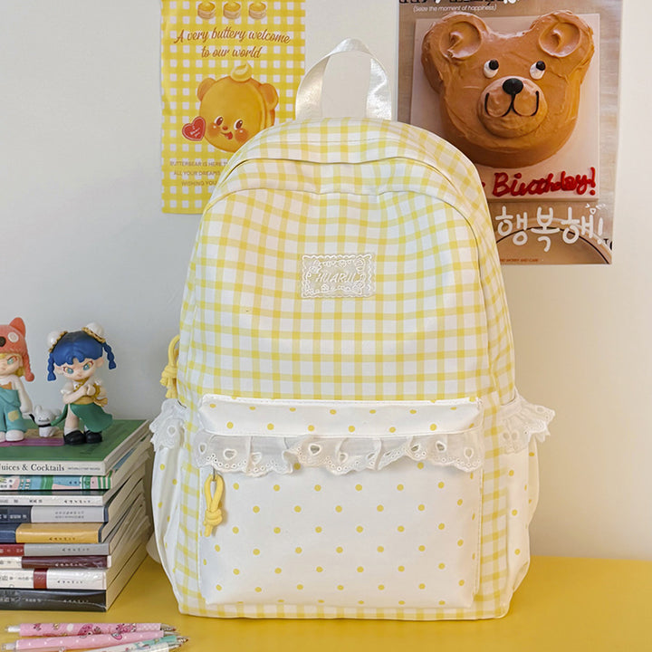 Stylish Gingham Print Casual Backpack Kalsten
