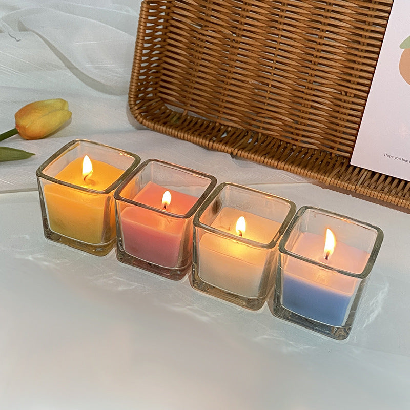 Square Glass Votive Scented Soy Candle with Cotton Wick Minimalist Vessel