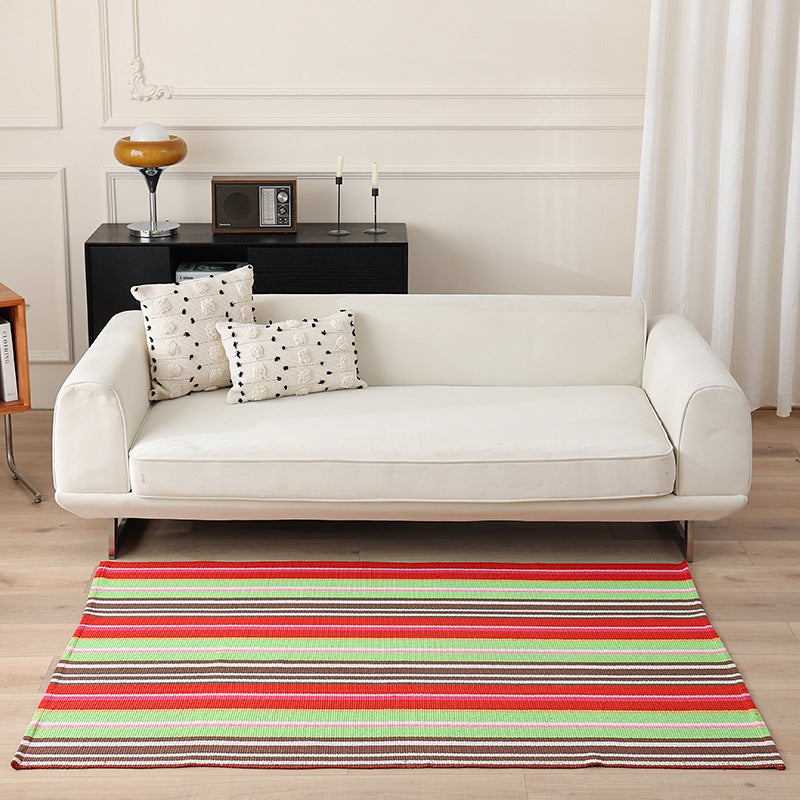 Striped Flat-Woven Cotton Rug in Kilim Style Kalsten