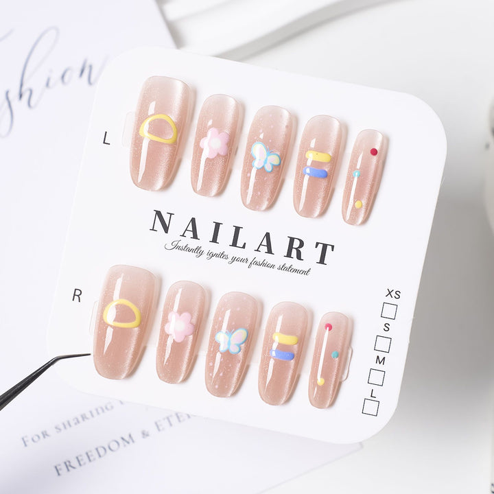 Artistic Press-On Nail Set with Cute Character Designs Kalsten