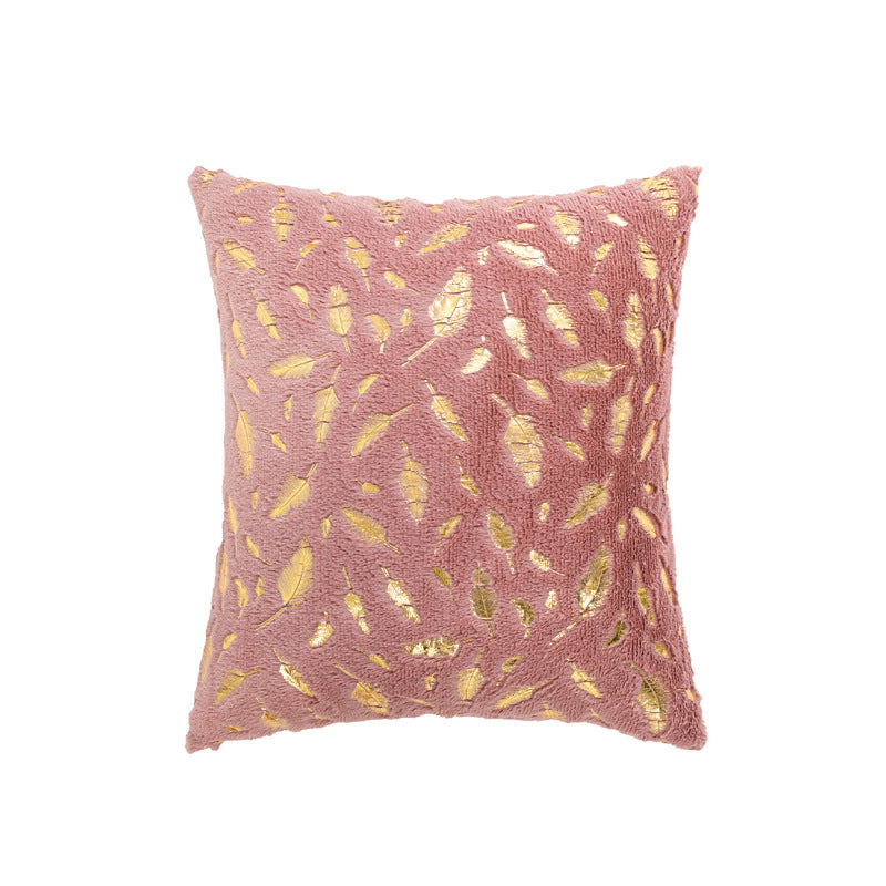 Square Plush Decorative Cushion with Metallic Feather Accent and Removable Cover