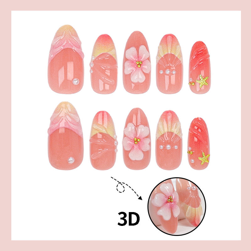 Artificial nail set with elegant floral decorations and luxurious shine Kalsten