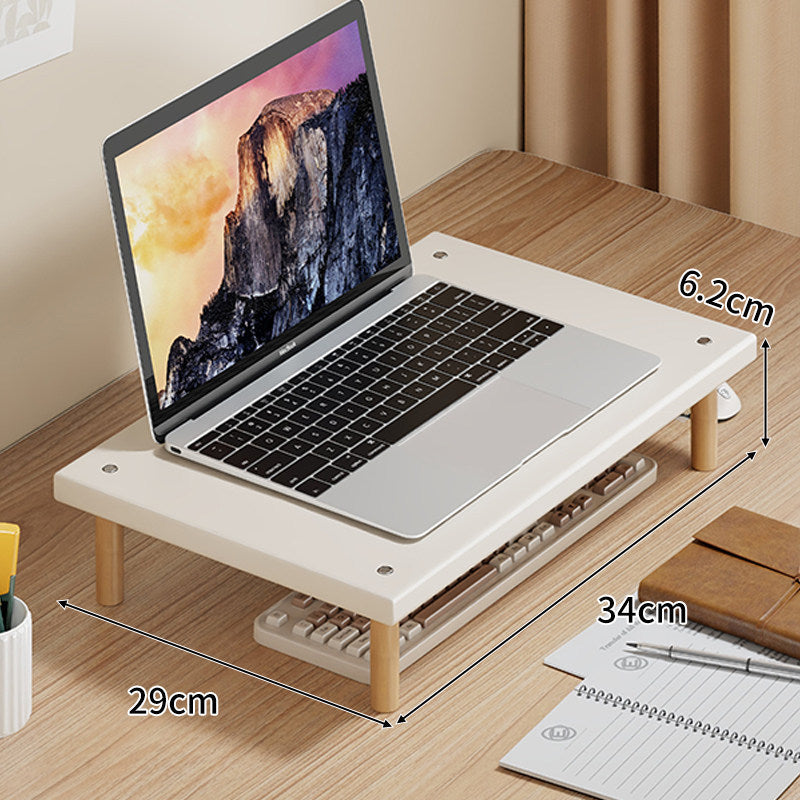 Compact Desktop Laptop and Monitor Riser with Under-Keyboard Storage and Wood Legs
