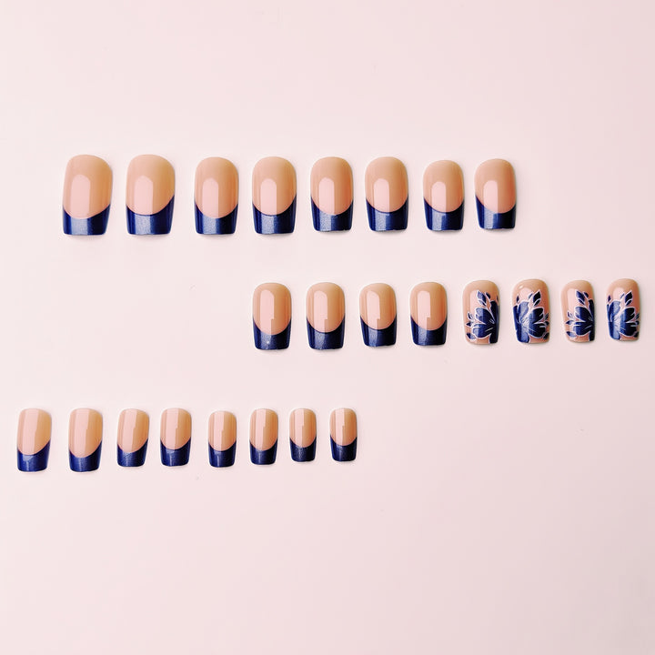 Artificial nails with blooming flower design and elegant French tip Kalsten
