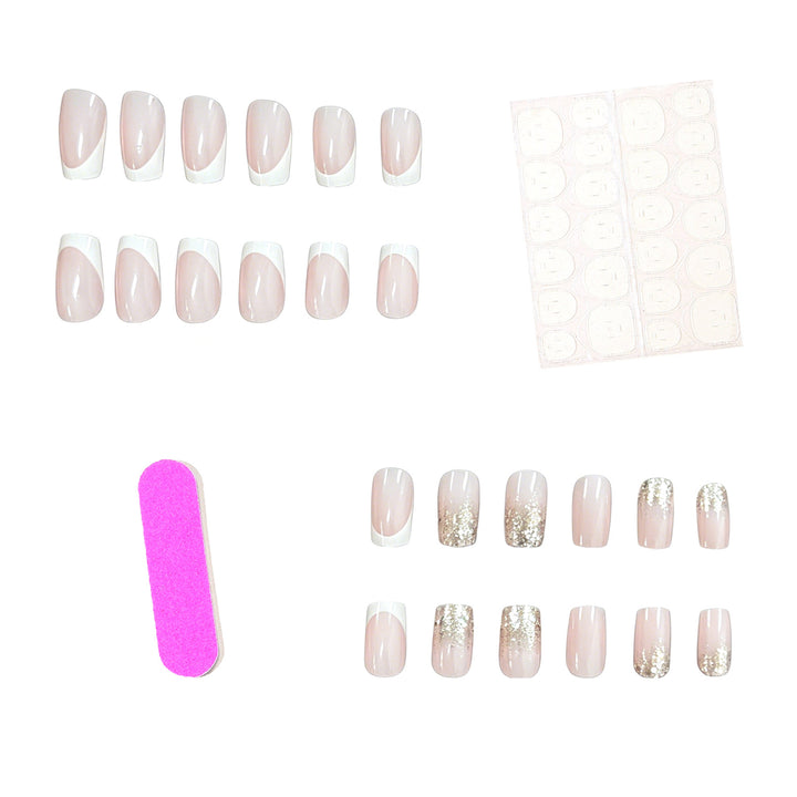 Glamorous French Tip Glitter Nail Extensions Kalsten