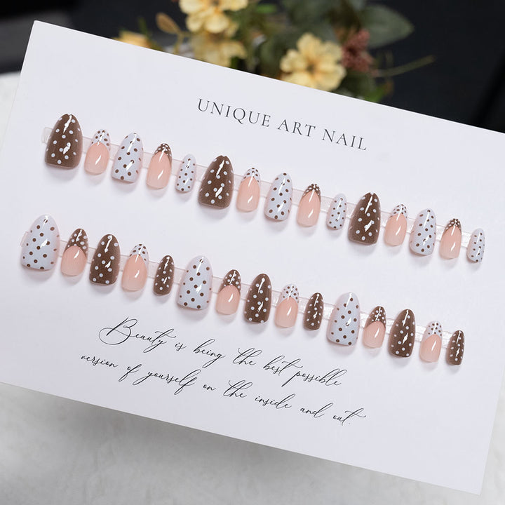 Decorative Press-On Nail Art with French Tip and Dot Design
