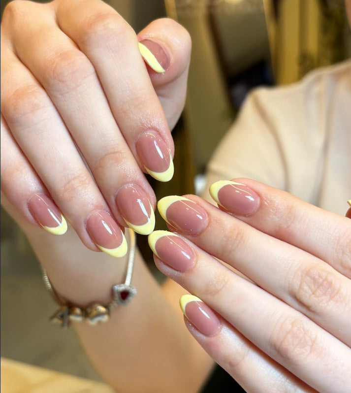 French Tip Press-On Nail Set with Decorative Yellow Accents Kalsten