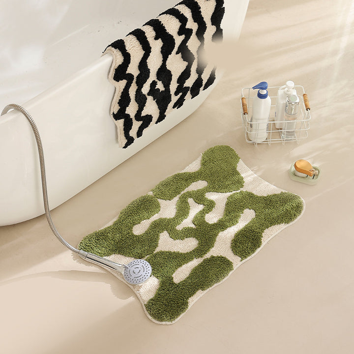 fluffy bath and floor mat made of cotton tufting with retro check pattern