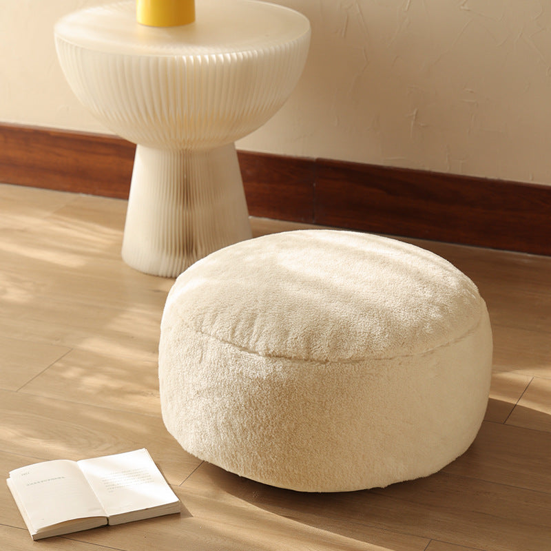 Round filled seat pouf made of cuddly teddy plush with a shape-stable core Kalsten