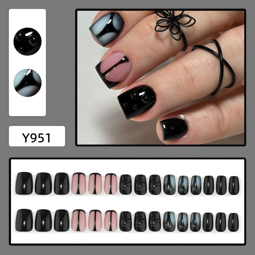 Artificial nails with elegant black and pastel accent design Kalsten