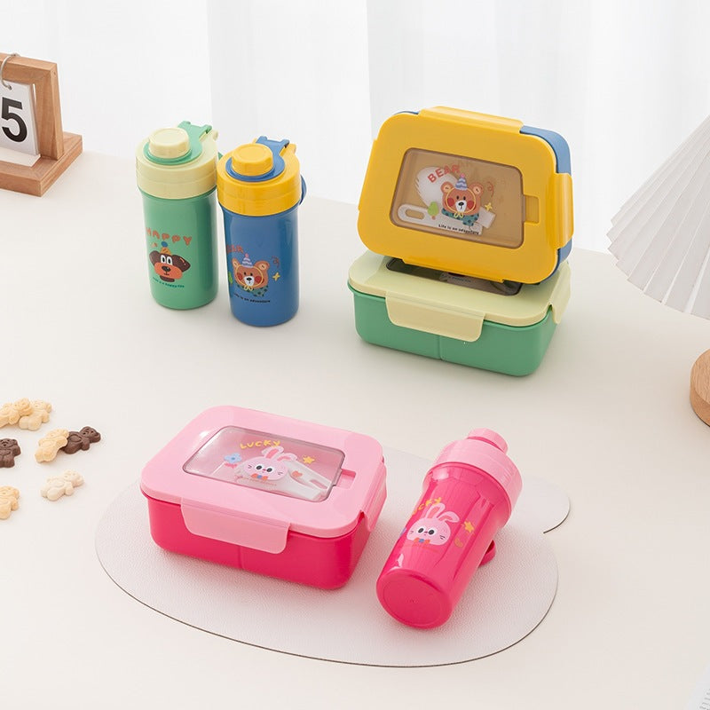 Fun-Themed Bento Lunch Box with Integrated Utensil Set