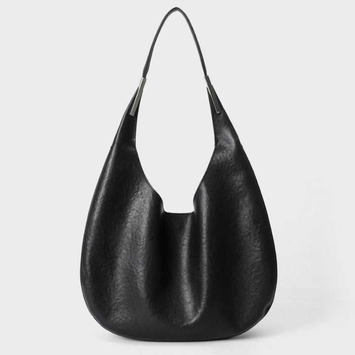 Soft Pebbled Slouch Hobo Shoulder Bag with Metal-Trim Handle