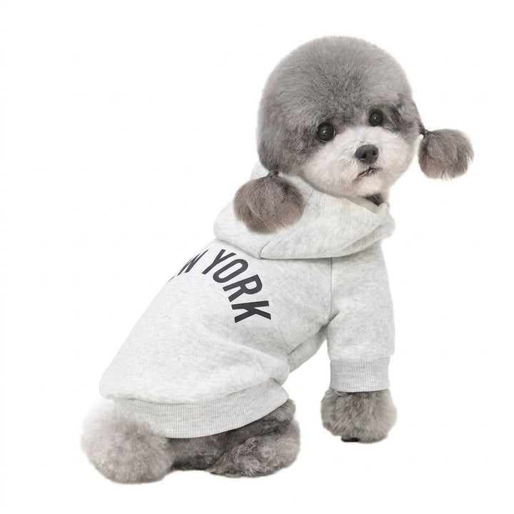 Pullover Fleece-Lined Dog Hoodie with New York Graphic and Ribbed Hem