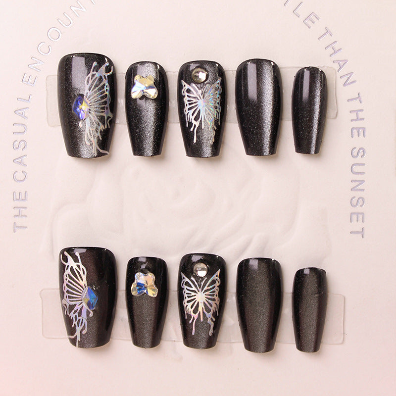 Artificial nails with decorative butterfly designs and glitter accents Kalsten