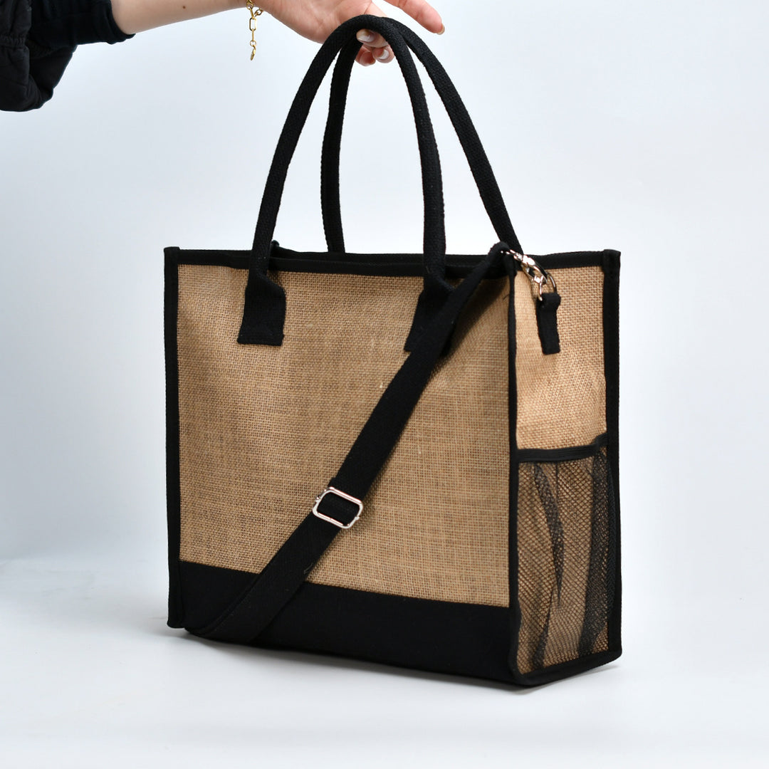 Spacious shopping bag made of sturdy jute with mesh side pockets Kalsten