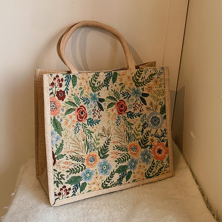 Floral Embroidered Canvas Tote Bag