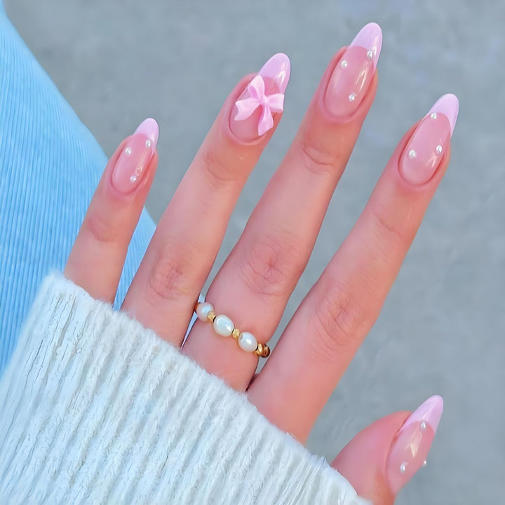 Acrylic Nail Set with Elegant Bows and Glamorous Accent Kalsten