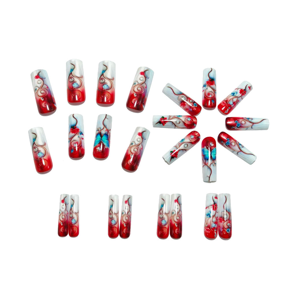 Artificial nails with floral 3D applications and glitter accents Kalsten