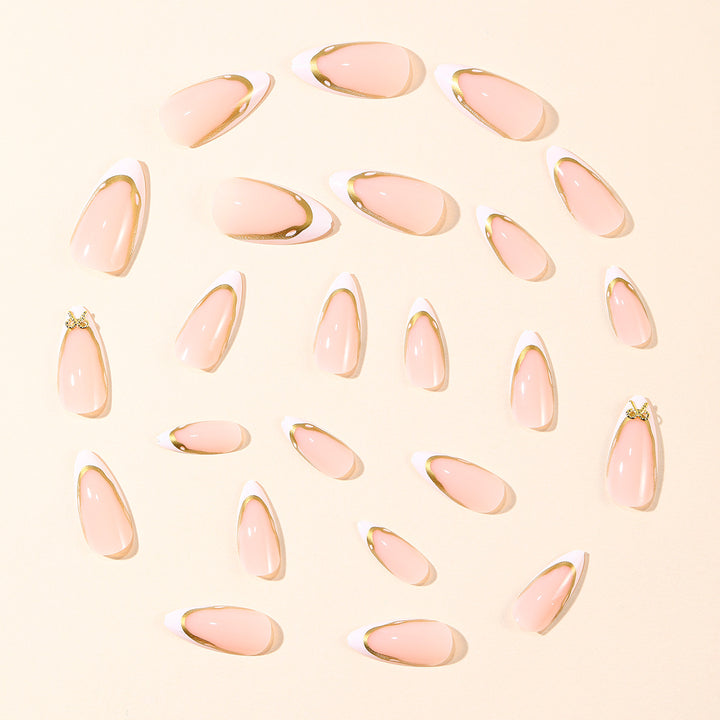 Elegant French Tip Nail Extensions with Gold Accents Kalsten