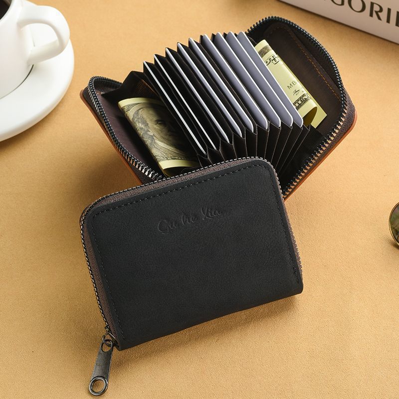 Compact Zippered Genuine Leather Wallet