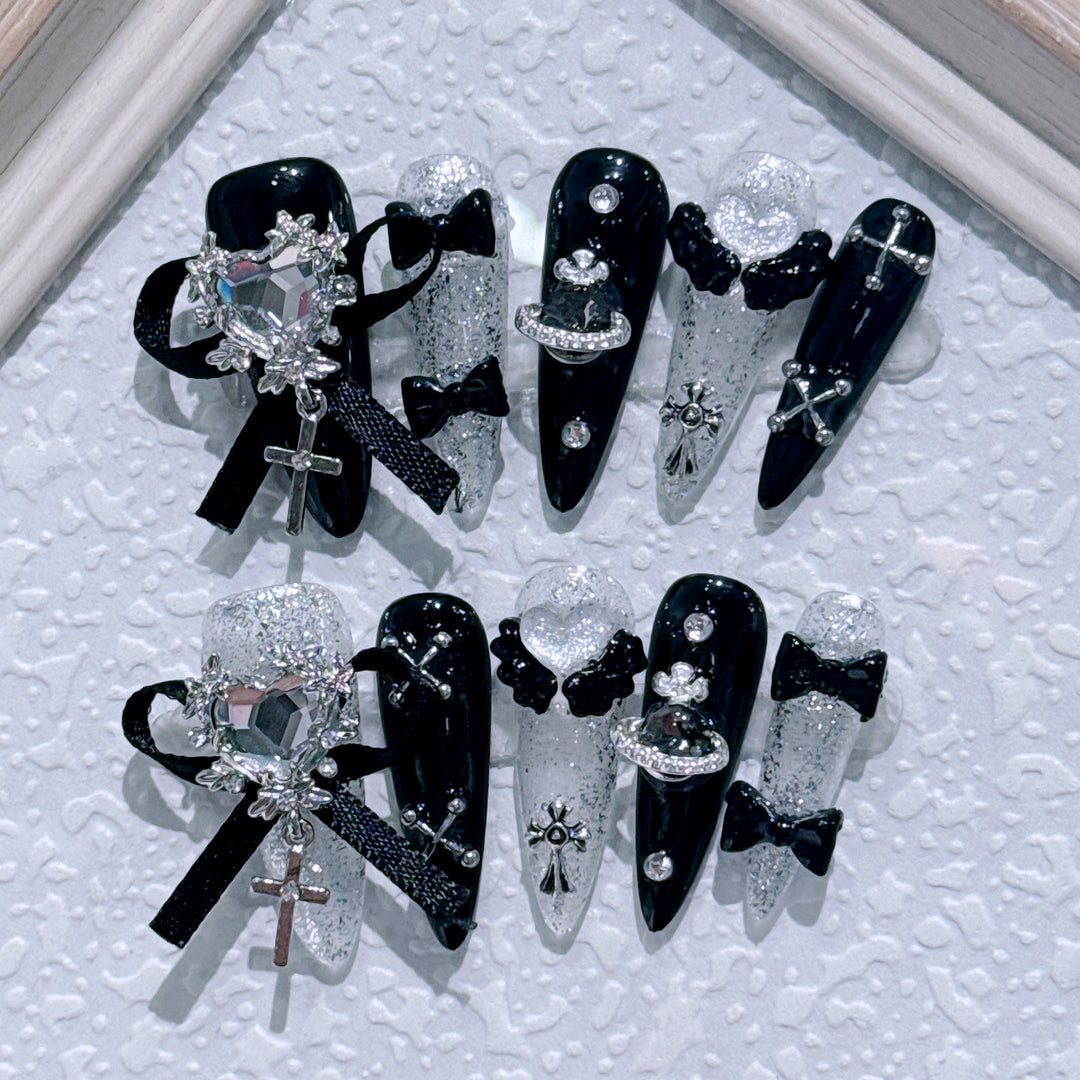 Ornate Gothic-Themed Press-On Nail Art Set