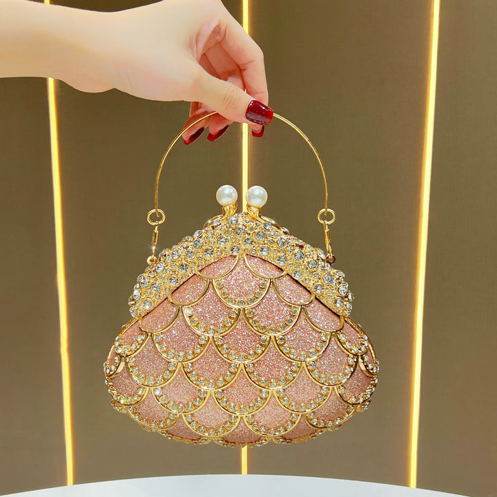 Decorative Pearl-Accented Evening Clutch
