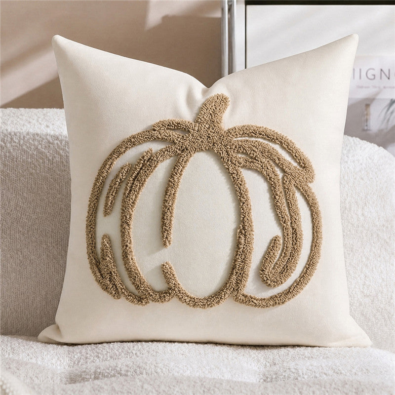 Seasonal Tufted Pumpkin Accent Pillow Cover with Chenille Loop Embroidery