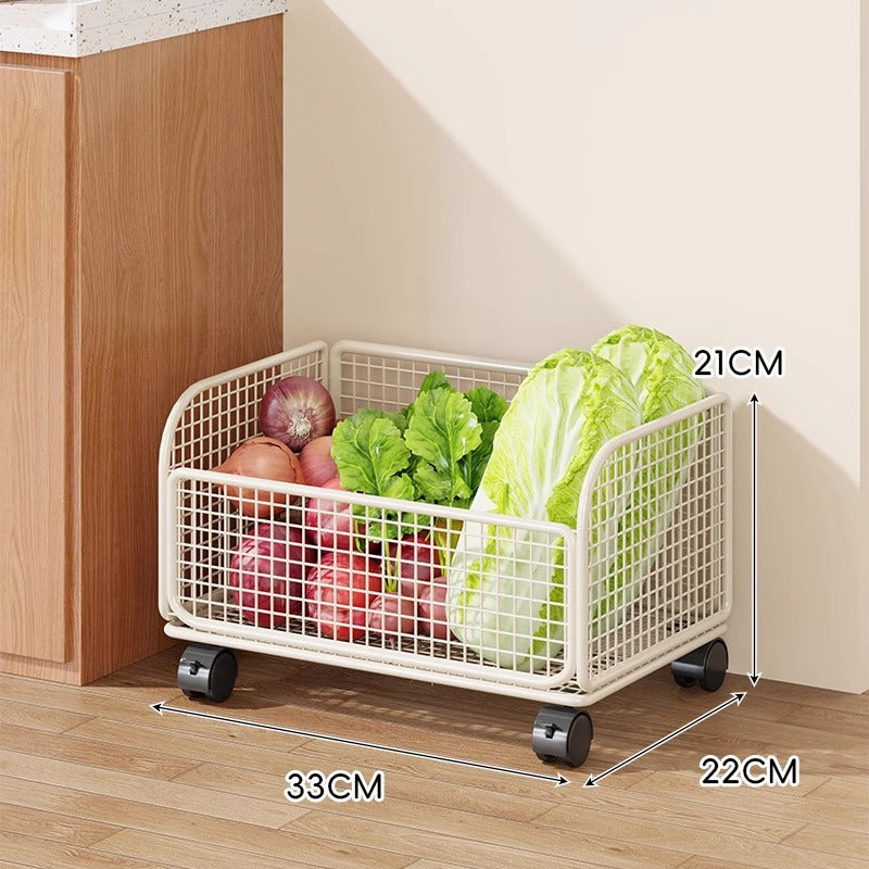 Compact Rolling Mesh Pantry Organizer Cart with Deep Ventilated Baskets and Locking Casters