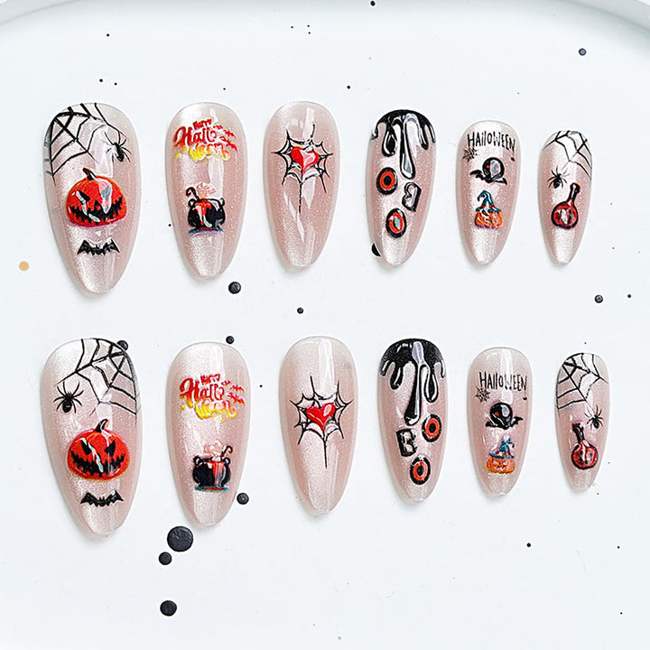 Artistic Press-On Nail Set with Cherry Blossom Design Kalsten